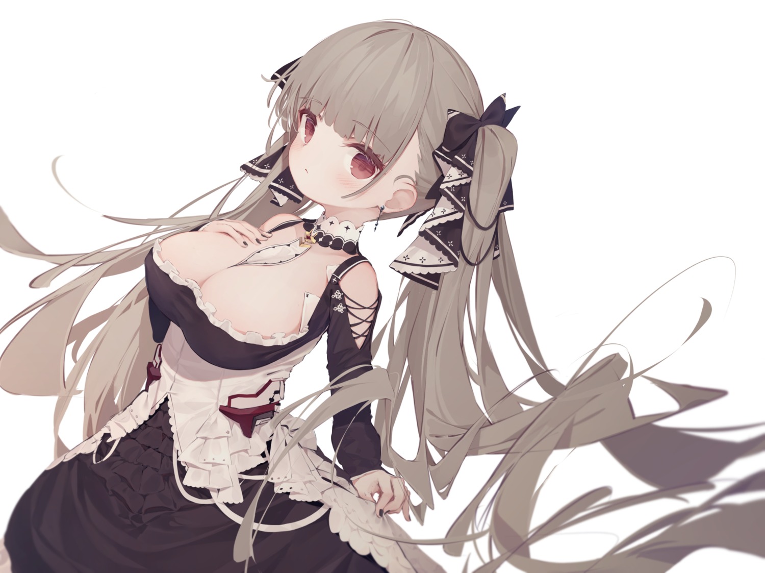azur_lane, cleavage, dolphro-kun, formidable_(azur_lane), gothic_lolita, lolita_fashion, no_bra, skirt_lift