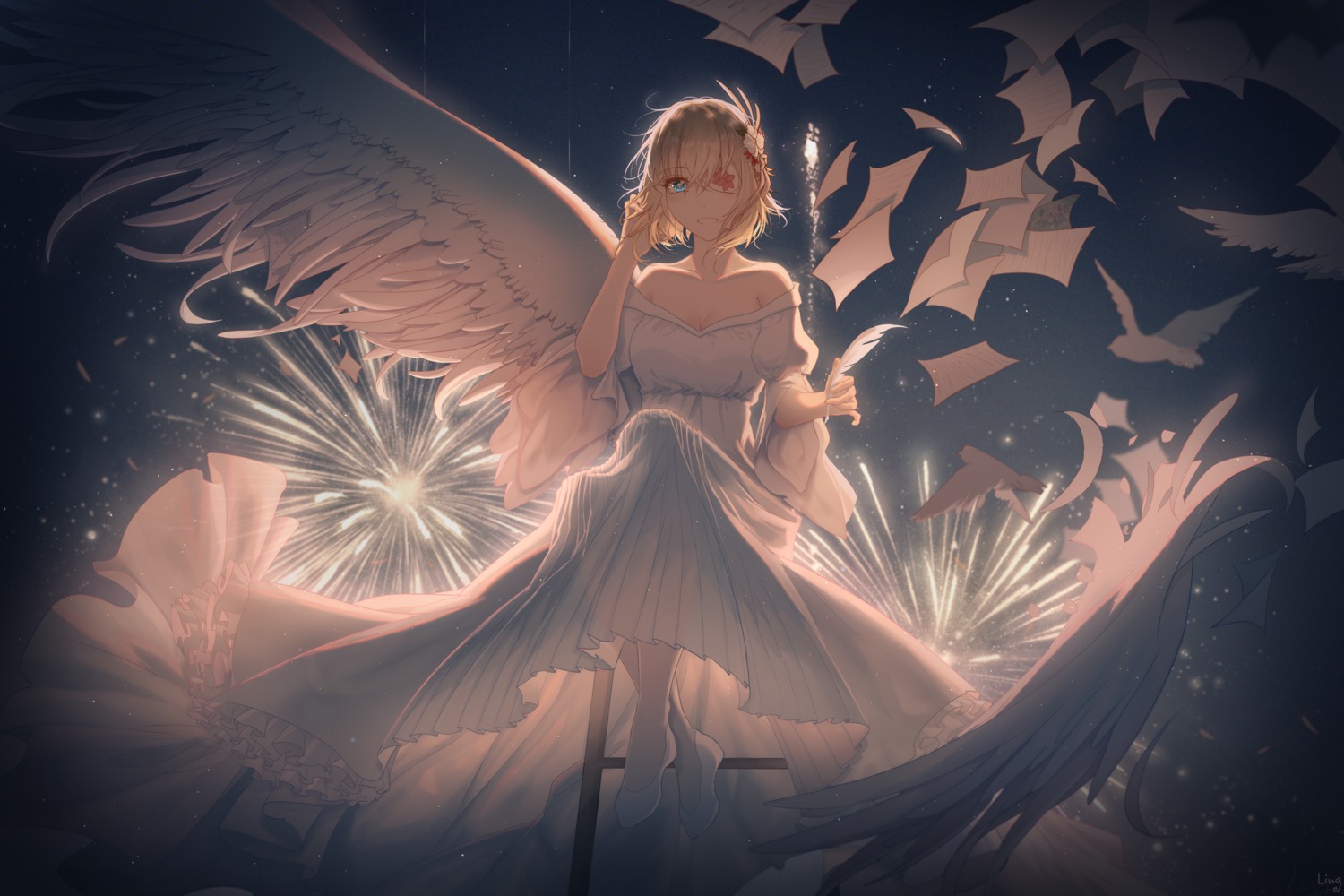 cleavage, dress, lingmuqianyi, prince_of_wales_(zhanjianshaonv), wings, zhanjianshaonv