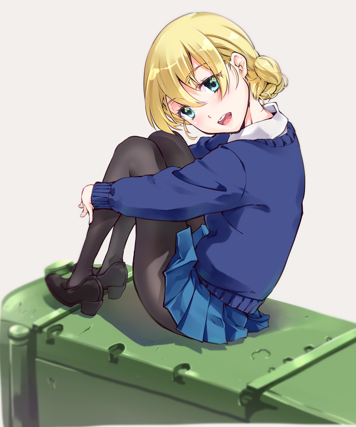 darjeeling, girls_und_panzer, heels, pantyhose, seifuku, skirt_lift, suzuki24, sweater
