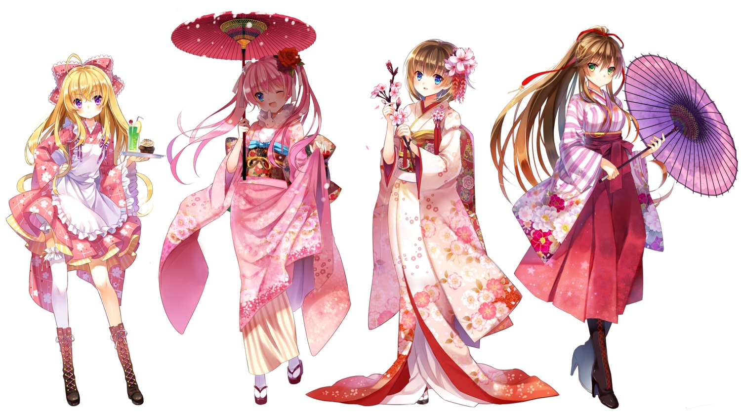 heels, japanese_clothes, jiji_(381134808), kamuy_apocolypss, kimono, maid, skirt_lift, thighhighs