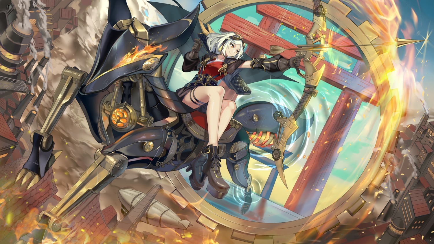 armor, garter, heels, mecha, qihai_lunpo, wallpaper, weapon