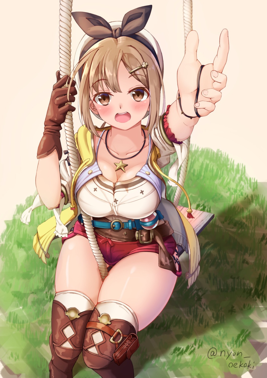 atelier, atelier_ryza, cleavage, nyoon, reisalin_stout, thighhighs