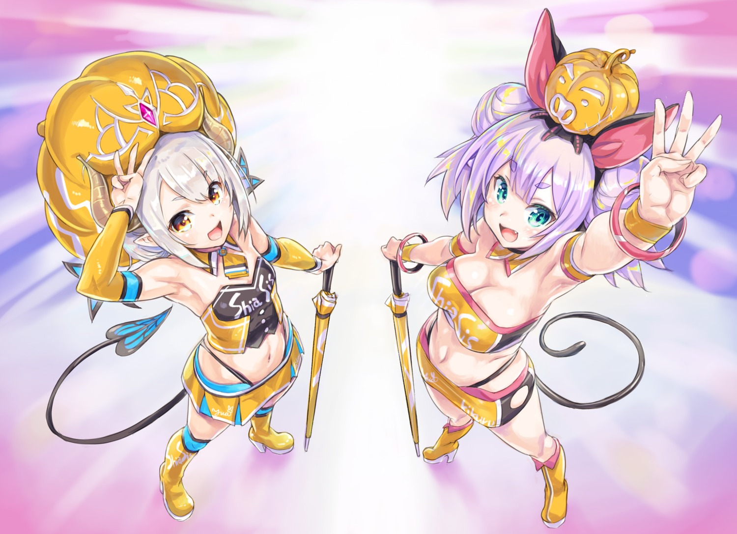 animal_ears, cleavage, heels, horns, ore_p_1gou, pointy_ears, rami_shia, shia_sisters