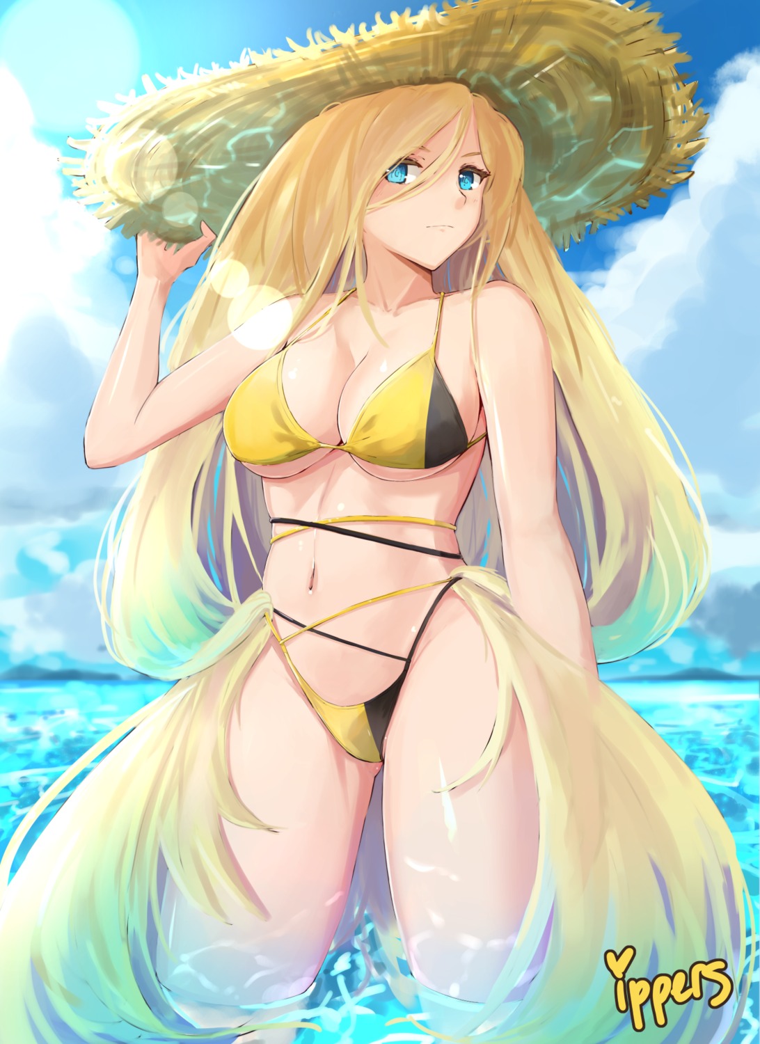 bikini, cleavage, guilty_gear, ippers, millia_rage, swimsuits, underboob, wet