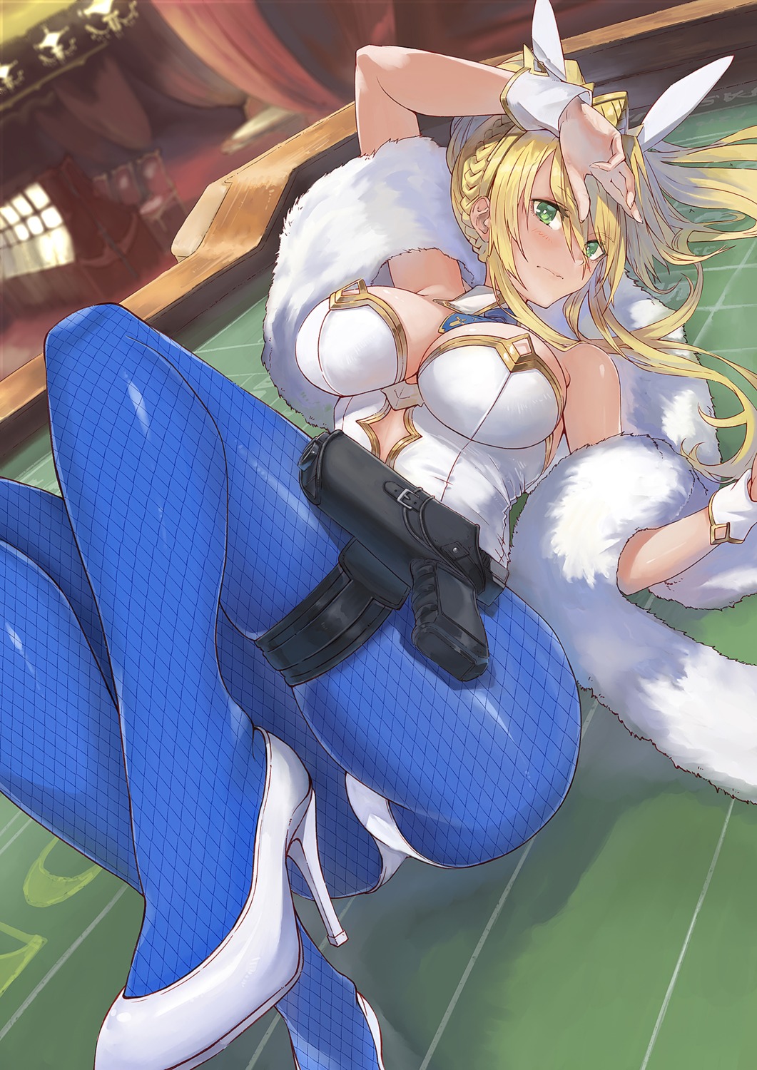 animal_ears, artoria_pendragon_(fate), bunny_ears, bunny_girl, fate/grand_order, fishnets, heels, no_bra