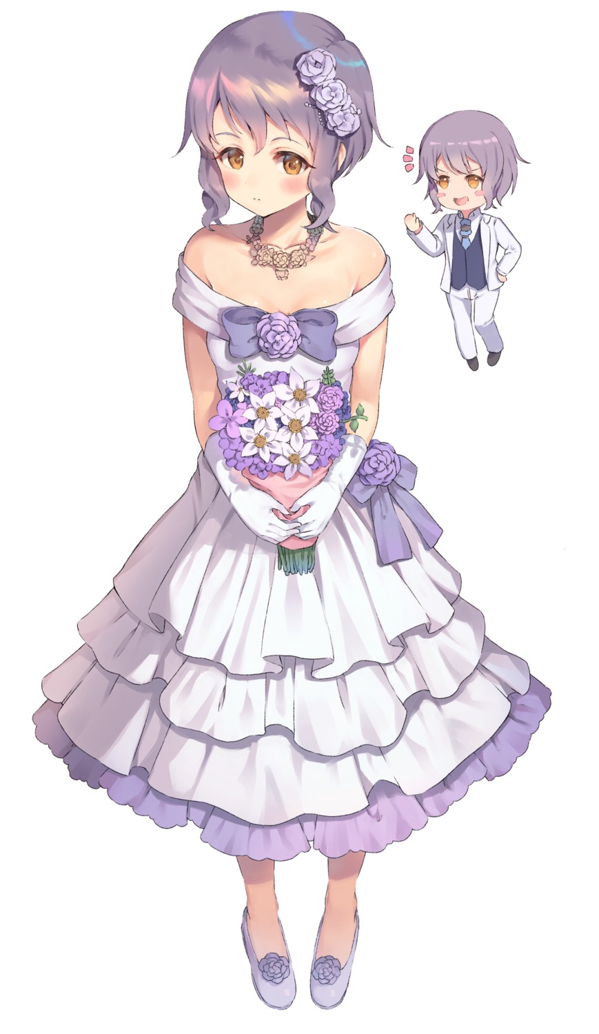 chibi, cleavage, dress, makabe_mizuki, rangen, the_idolm@ster, the_idolm@ster_million_live!, wedding_dress