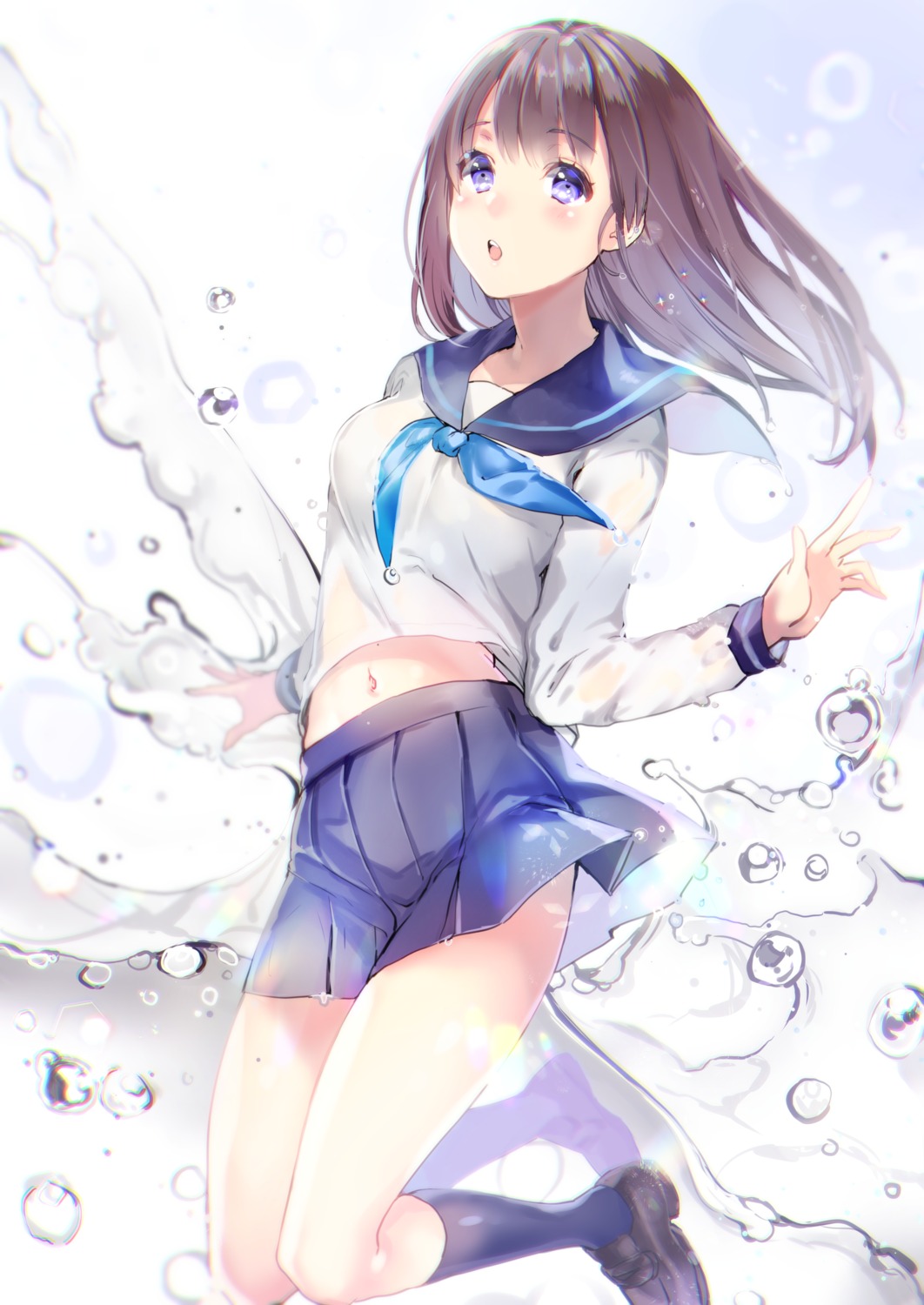 kirushi_(killcy), see_through, seifuku, skirt_lift, wet_clothes