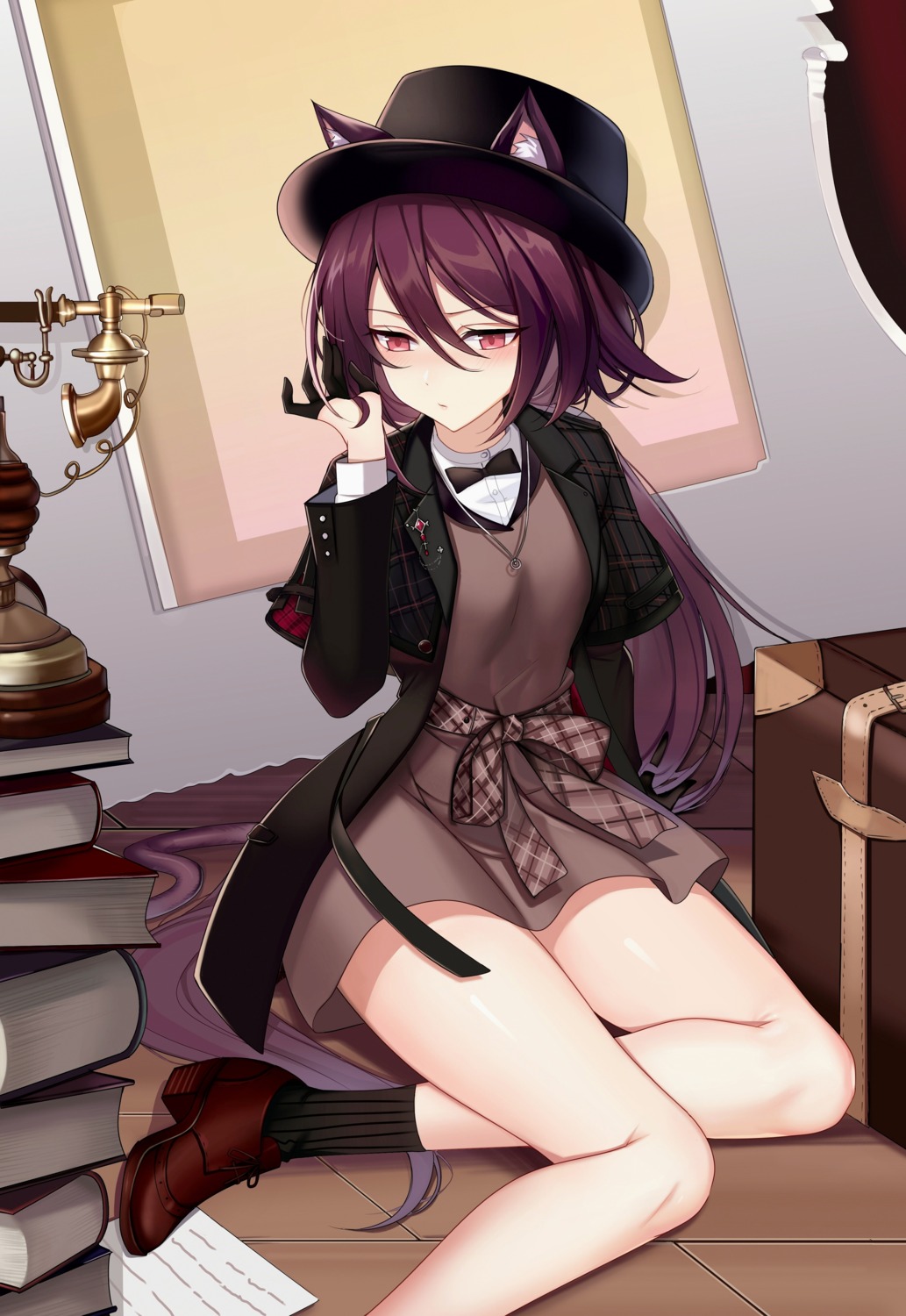 animal_ears, arknights, ateoyh, dress, heels, melantha_(arknights), nekomimi, tail