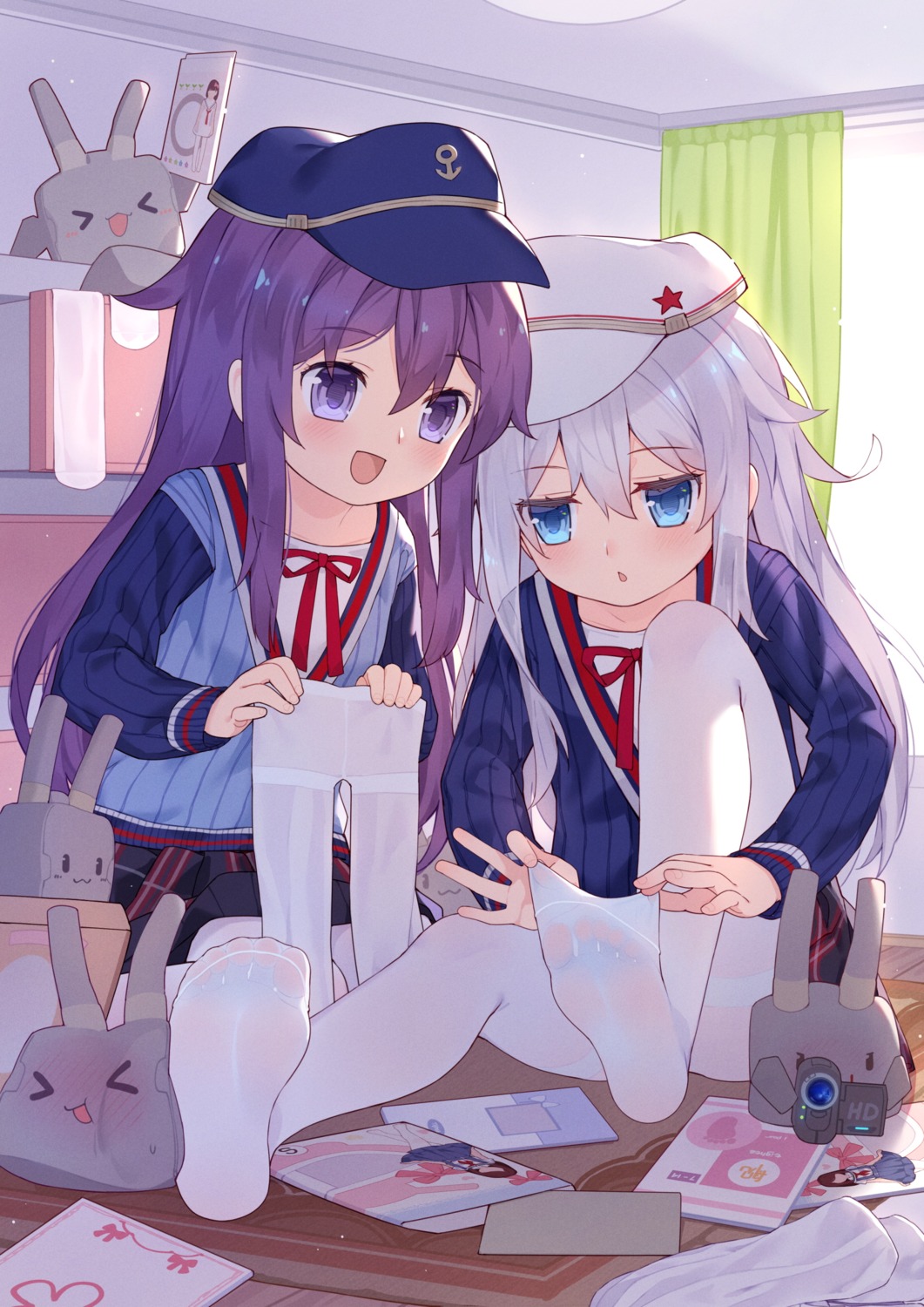 akatsuki_(kancolle), feet, hibiki_(kancolle), kantai_collection, pantyhose, seifuku, tsubasa_tsubasa, verniy_(kancolle)