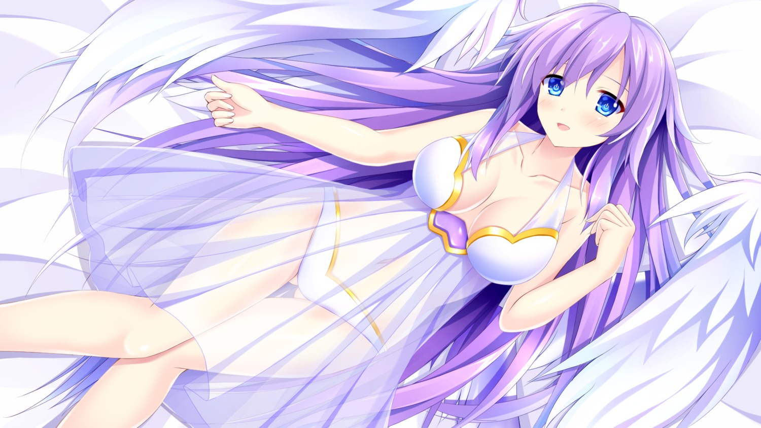 angel, choujigen_game_neptune, cleavage, dress, four_goddesses_online:_cyber_dimension_neptune, kishimen, pantsu, purple_heart, see_through, wallpaper, wings