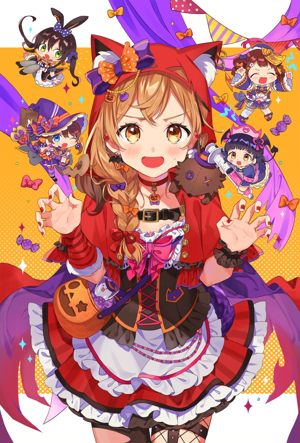animal_ears, bandaid, bang_dream!, bunny_ears, chibi, cosplay, fishnets, halloween