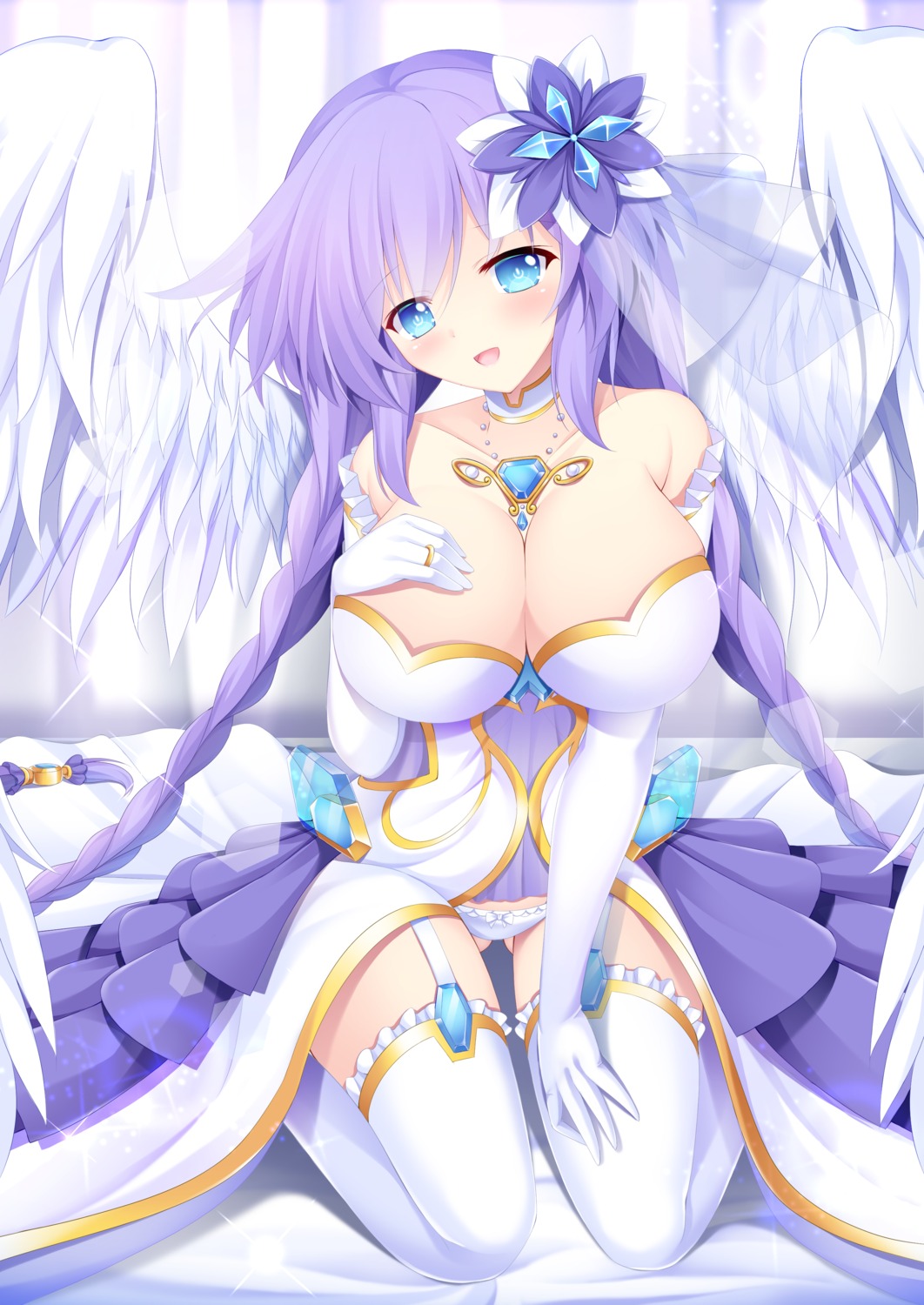 angel, breast_hold, choujigen_game_neptune, cleavage, four_goddesses_online:_cyber_dimension_neptune, kishimen, no_bra, pantsu, purple_heart, stockings, thighhighs, wings