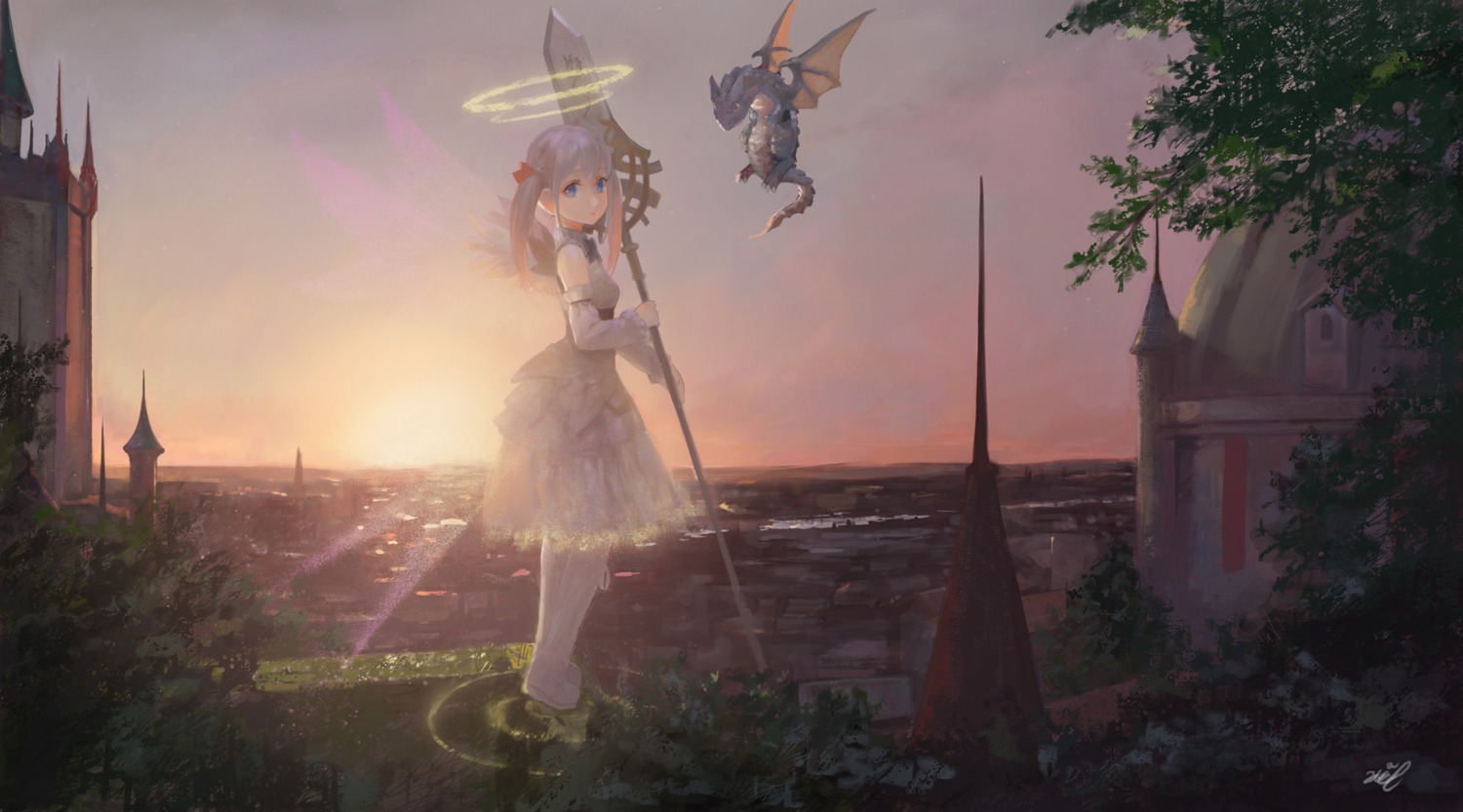 angel, mizore_akihiro, monster, weapon, wings