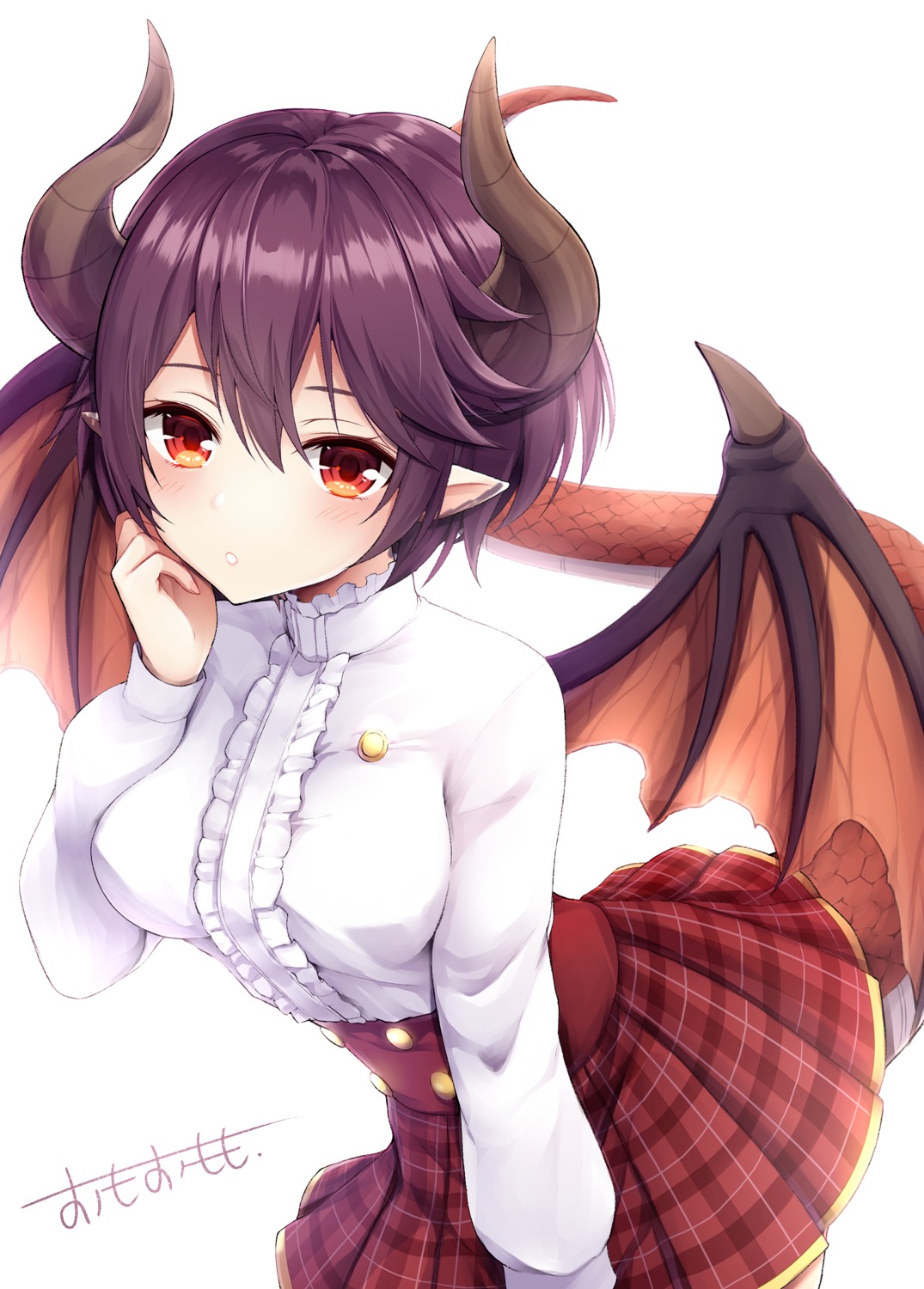 grea, horns, omoomomo, pointy_ears, shingeki_no_bahamut, skirt_lift, tail, wings