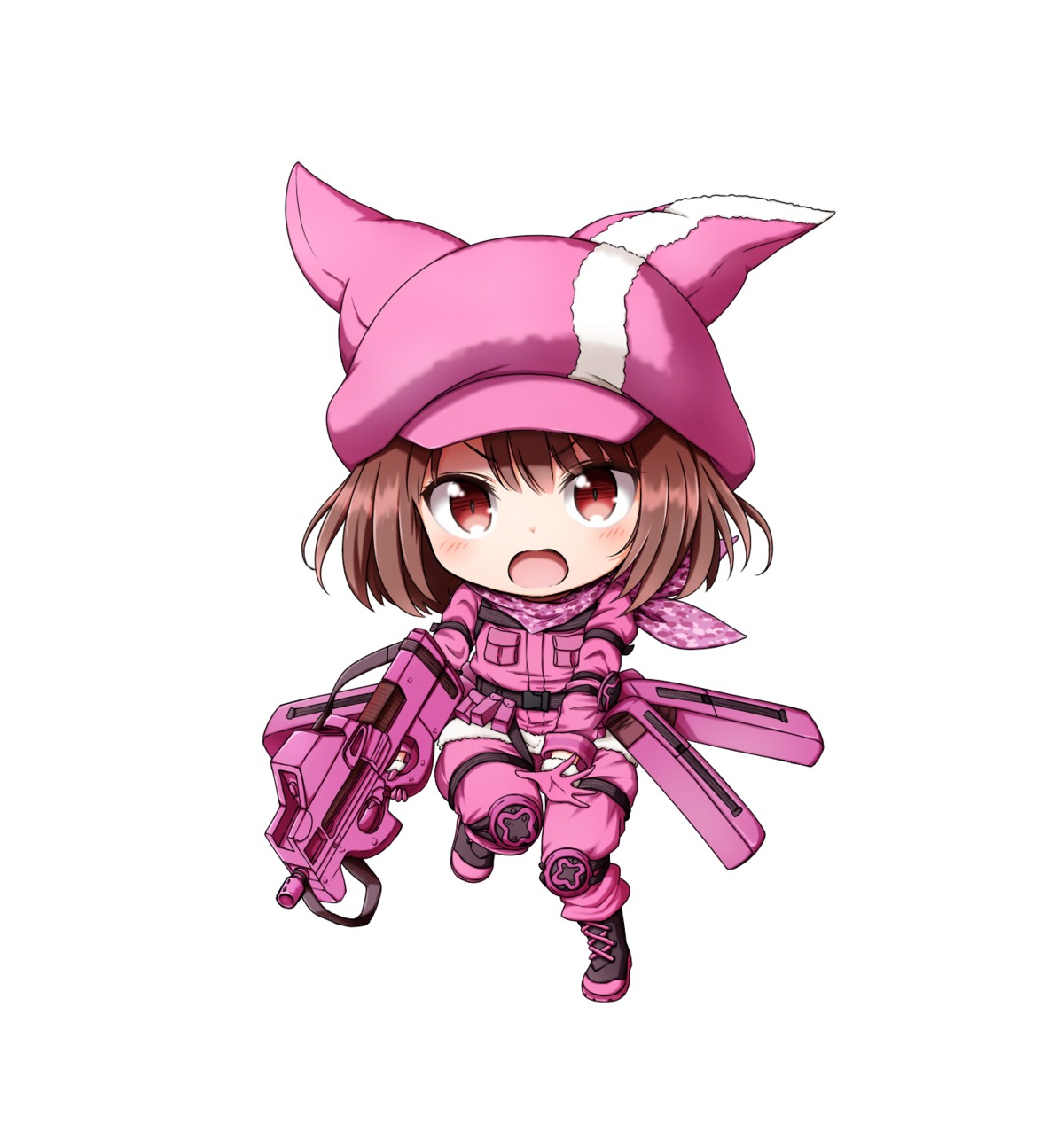 chibi, gun, kohiruimaki_karen, kuena, llenn, sword_art_online_alternative:_gun_gale_online, uniform