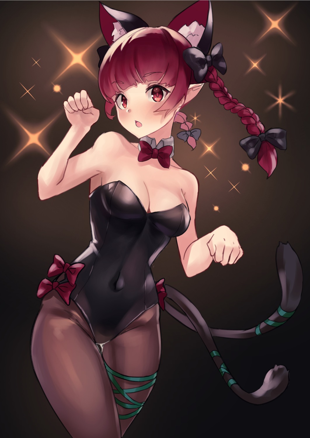 amano_hagoromo, animal_ears, cleavage, kaenbyou_rin, pantyhose, tail, touhou