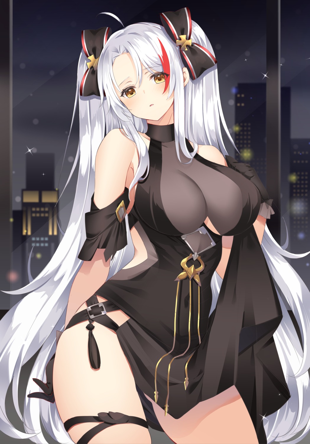 azur_lane, dress, no_bra, prinz_eugen_(azur_lane), see_through, skirt_lift, yuzu-aki