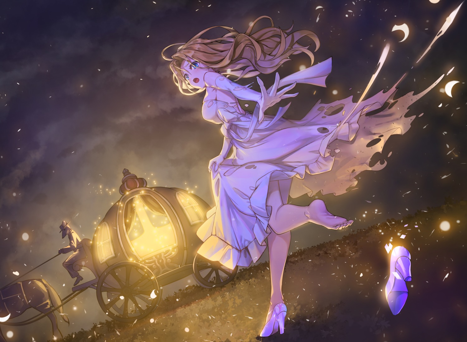 cinderella, cinderella_(character), dress, heels, peachpa, skirt_lift, torn_clothes
