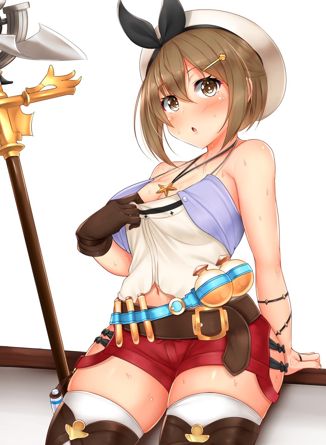 atelier, atelier_ryza, cleavage, reisalin_stout, thighhighs, tokoya_(ex-hetare), weapon, wet
