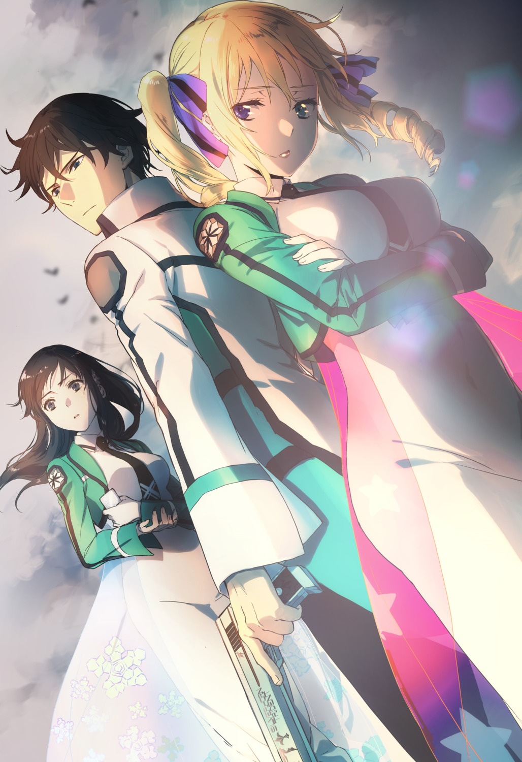 angelina_kudou_shields, breast_hold, gun, ishida_kana, mahouka_koukou_no_rettousei, seifuku, shiba_miyuki, shiba_tatsuya