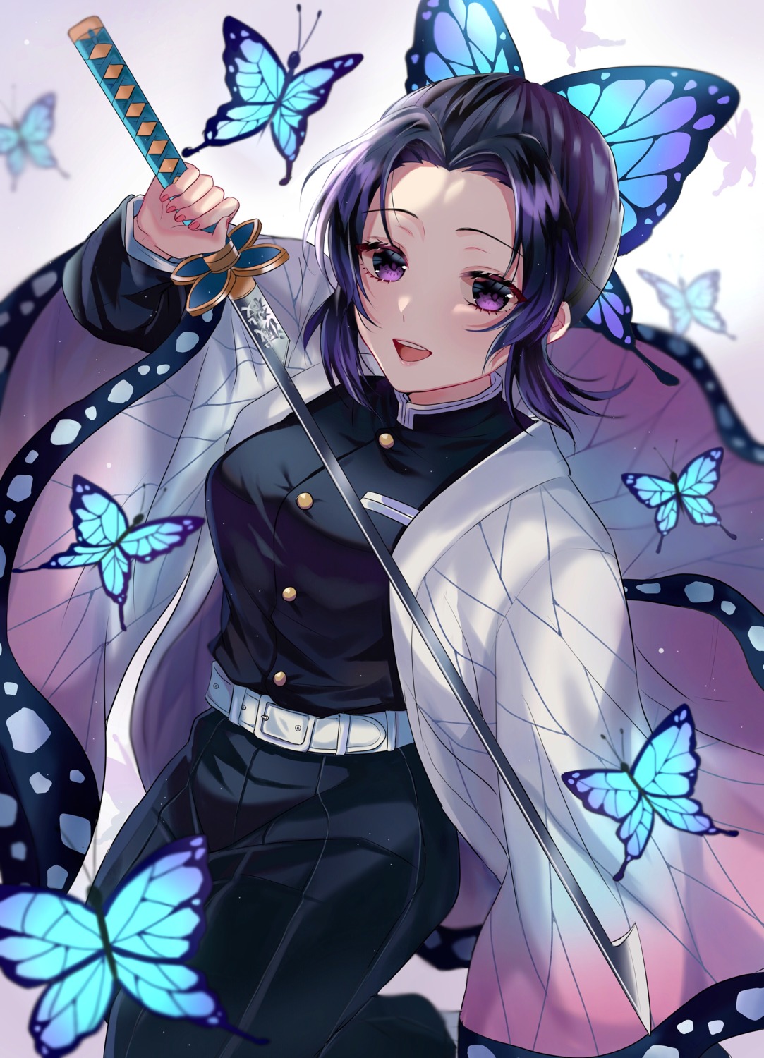 japanese_clothes, kimetsu_no_yaiba, kochou_shinobu, parum, sword, uniform
