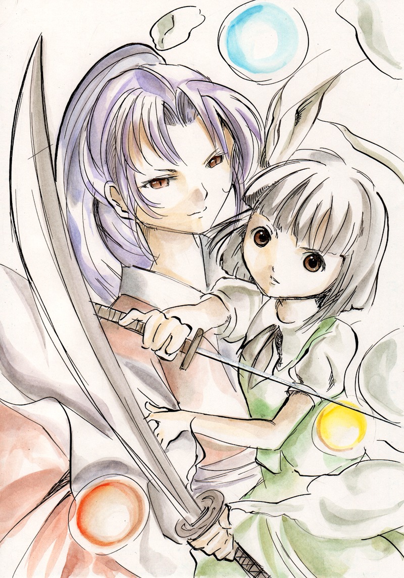 konpaku_youmu, meira, suzaku_mikado, sword, touhou