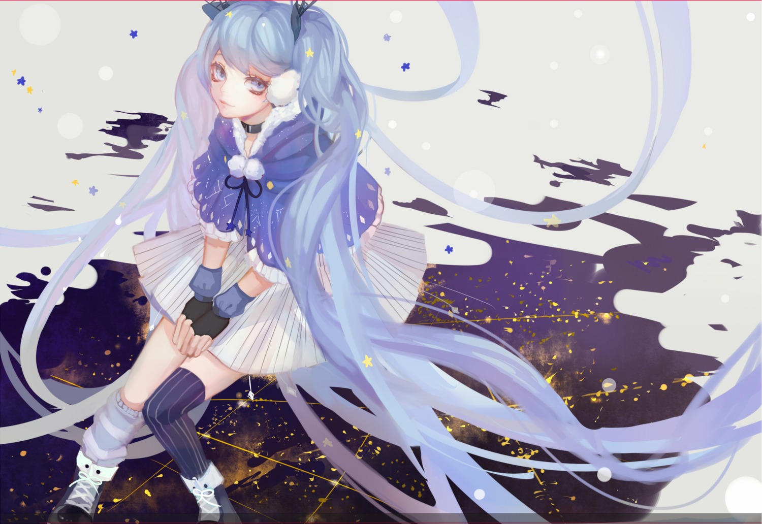 hatsune_miku, thighhighs, vocaloid, yuki_miku, ziiiing