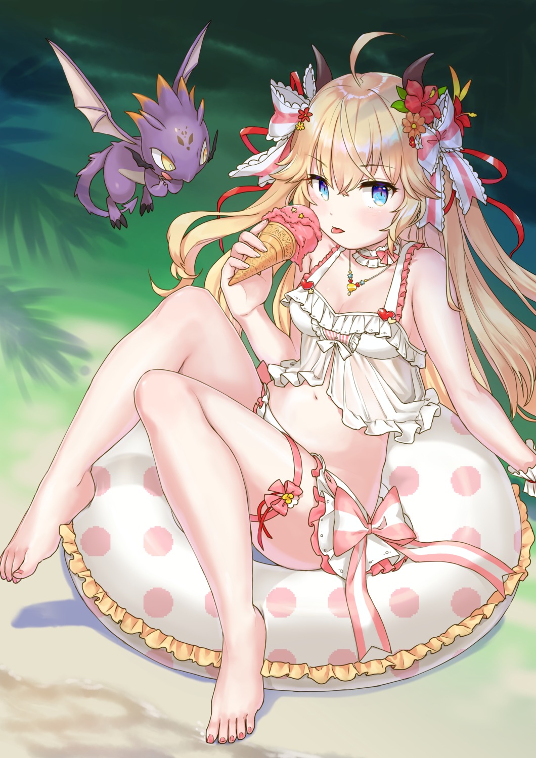 bikini, cleavage, feet, garter, horns, kanpani_girls, sahara1127, see_through