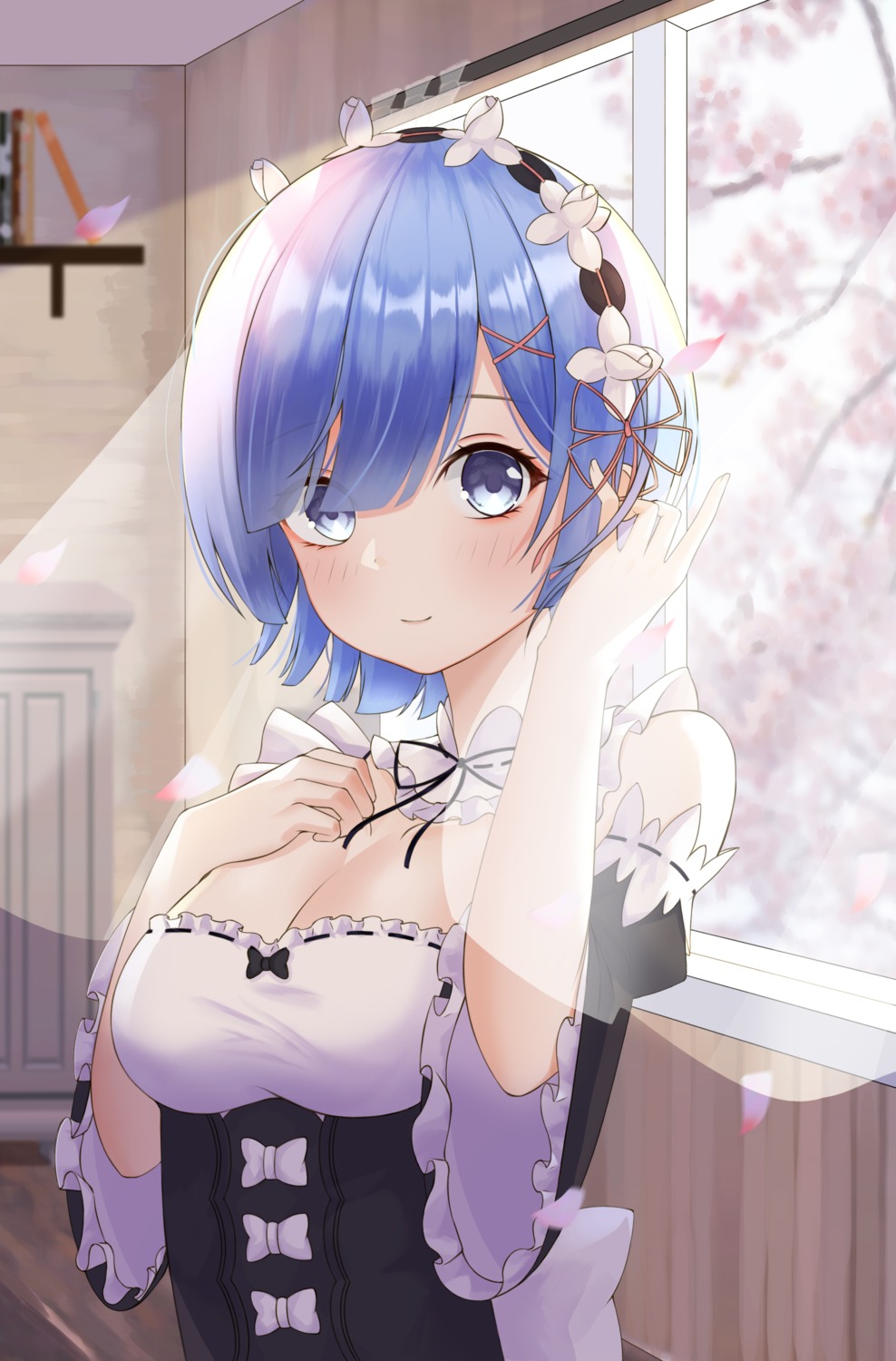 cleavage, lin_(user_uzmw2535), maid, re:zero_kara_hajimeru_isekai_seikatsu, rem_(re_zero)