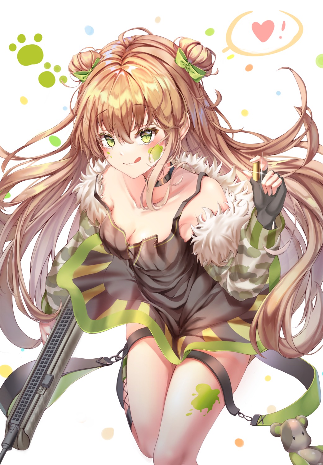cleavage, dress, girls_frontline, gun, lujang_(fudge), rfb_(girls_frontline), skirt_lift