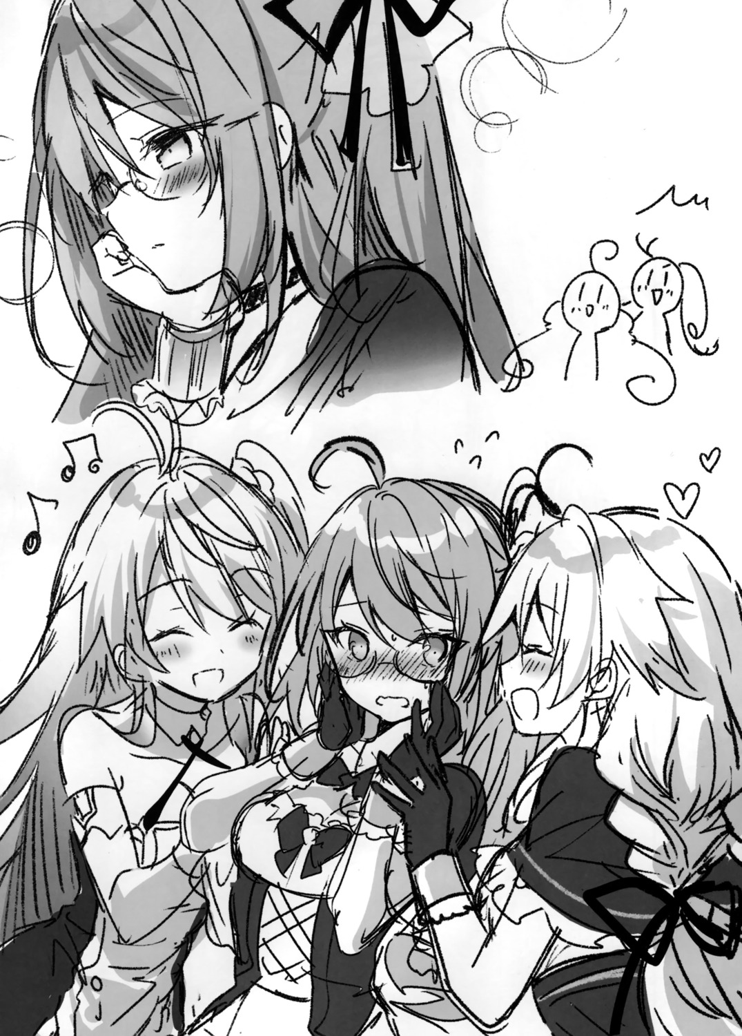 azur_lane, eterna, grenville_(azur_lane), l_opiniatre_(azur_lane), le_temeraire_(azur_lane), megane, monochrome, riichu
