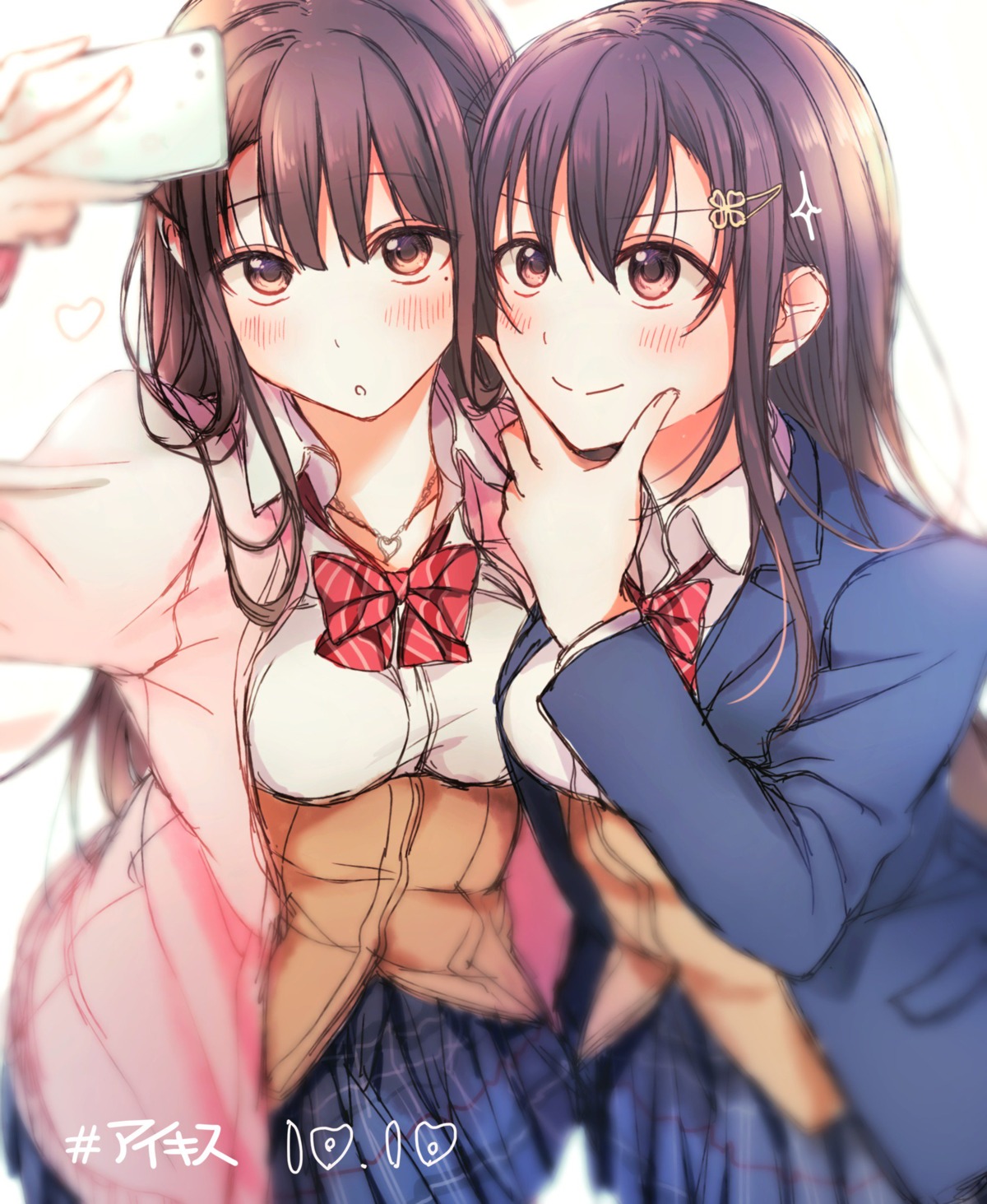 aikiss, giga, kirisawa_saki, saegusa_ayame, saegusa_hinata, seifuku, sketch, sweater