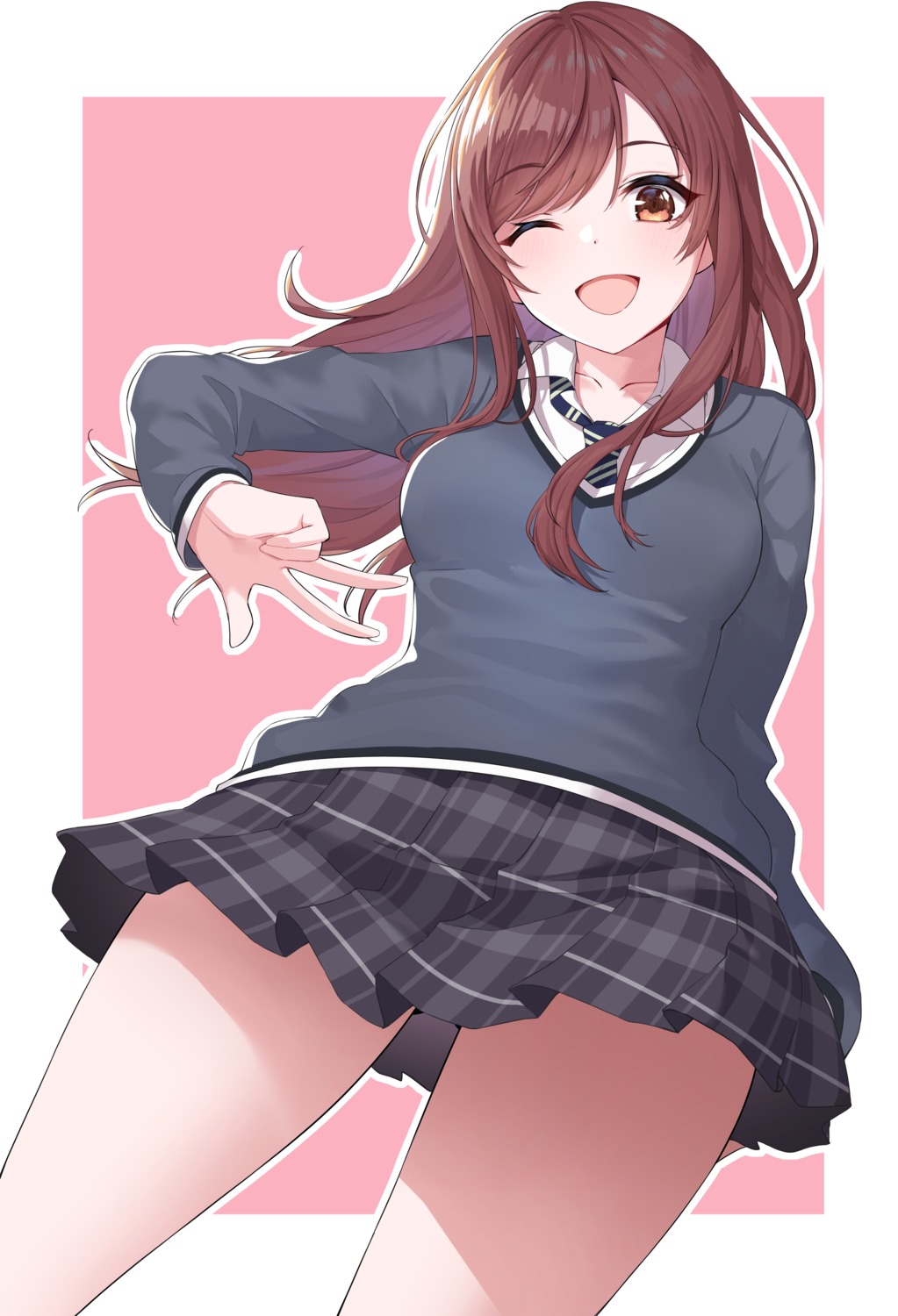arjent, oosaki_amana, seifuku, skirt_lift, sweater, the_idolm@ster, the_idolm@ster_shiny_colors