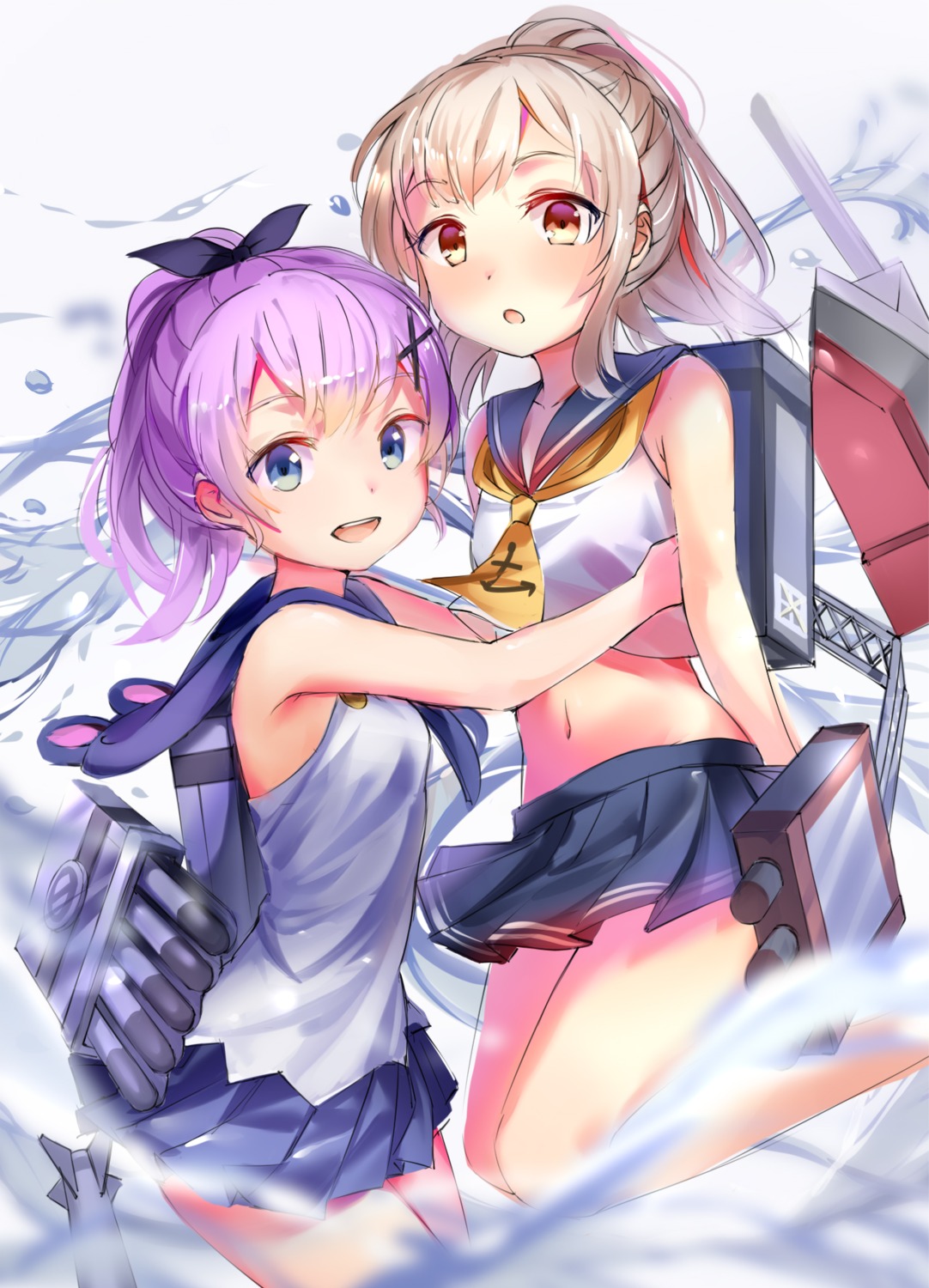 ayanami_(azur_lane), azur_lane, javelin_(azur_lane), seifuku, skirt_lift, wan_(calvin840203)