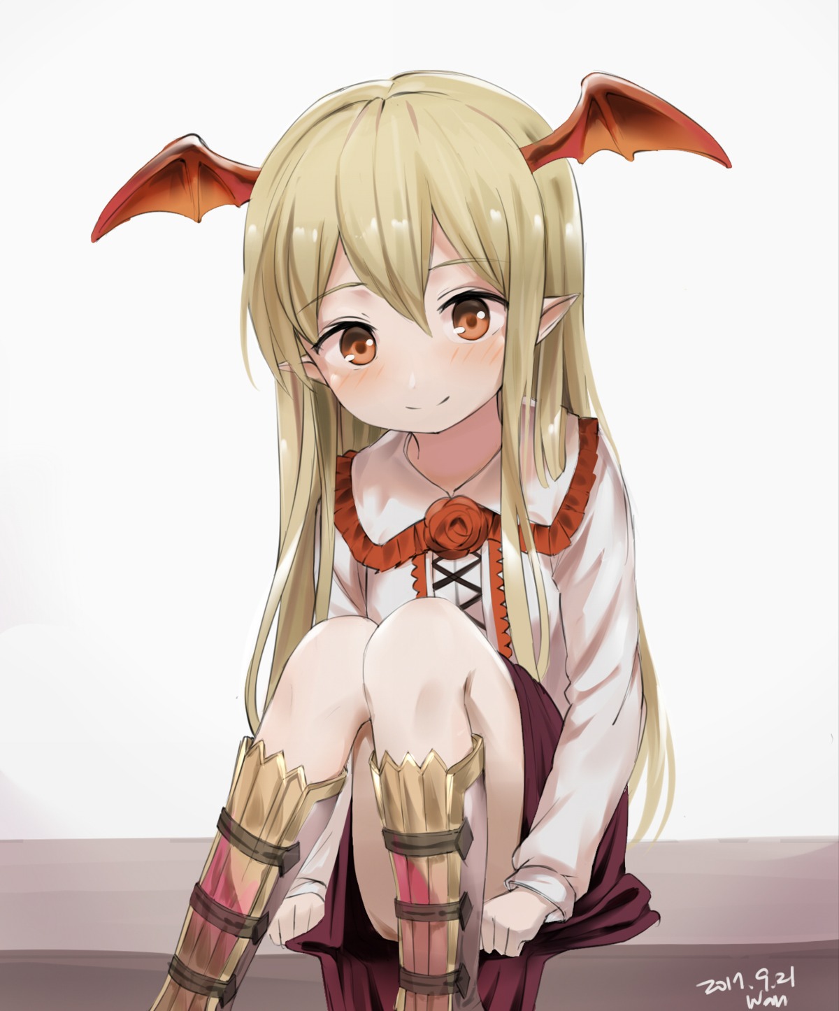 armor, granblue_fantasy, pointy_ears, skirt_lift, vampy_(shingeki_no_bahamut), wan_(calvin840203), wings