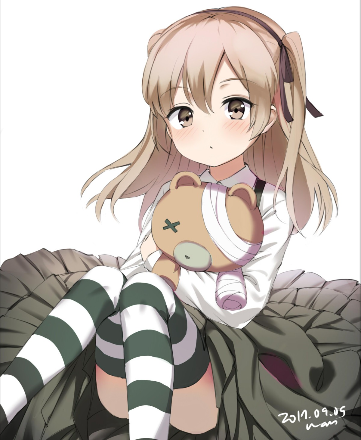 bandages, dress, girls_und_panzer, gothic_lolita, lolita_fashion, shimada_arisu, skirt_lift, thighhighs, wan_(calvin840203)