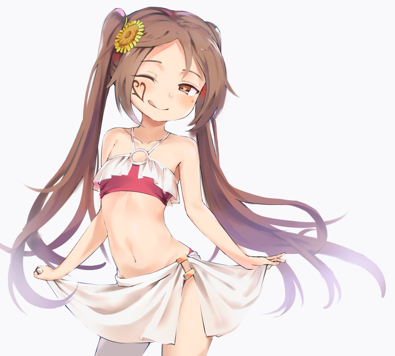 bikini, kagami_tina, shin_kouchuu_ouja_mushiking, skirt_lift, swimsuits, tattoo, wan_(calvin840203)