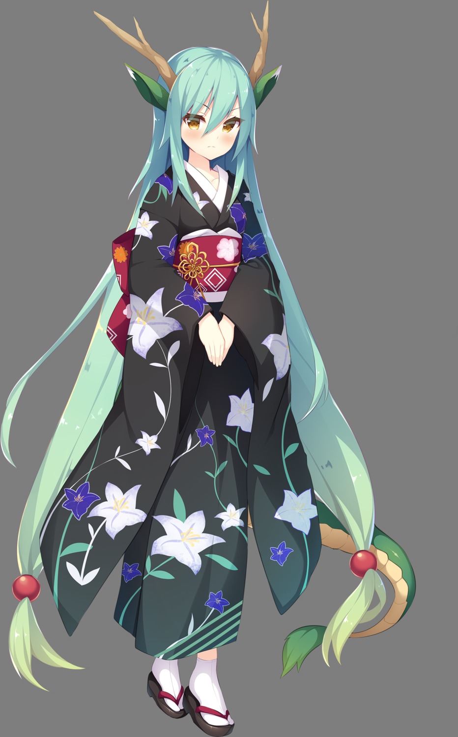 animal_ears, dessert_soft, haik, horns, kamisama_no_shippo_~etogami-sama_tachi_no_ongaeshi~, kikyou_(kamisama_no_shippo_~etogami-sama_tachi_no_ongaeshi~), kimono, tail, transparent_png