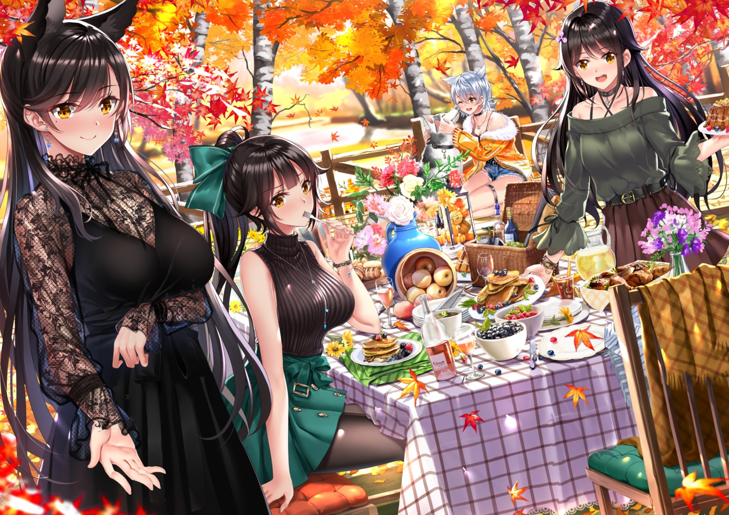 animal_ears, atago_(azur_lane), azur_lane, breast_hold, choukai_(azur_lane), cleavage, garter, maya_(azur_lane)