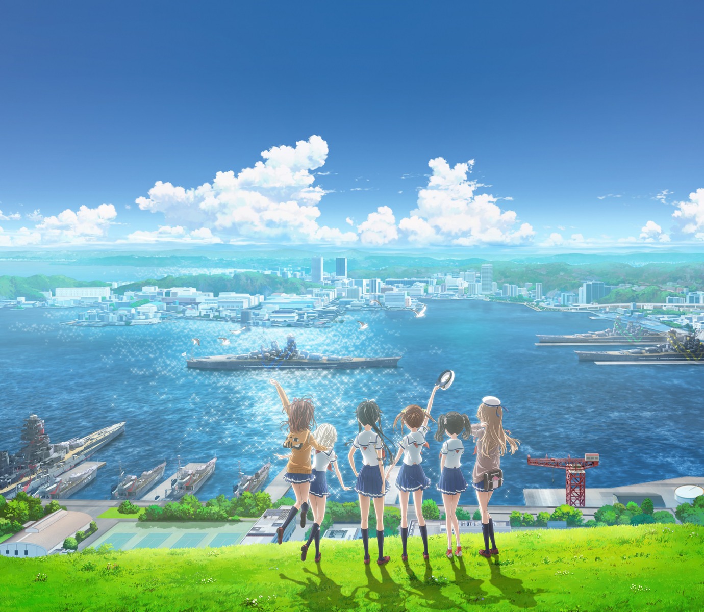 high_school_fleet, irizaki_mei, landscape, misaki_akeno, munetani_mashiro, nosa_kouko, seifuku, shiretoko_rin, sweater, tagme, tateishi_shima