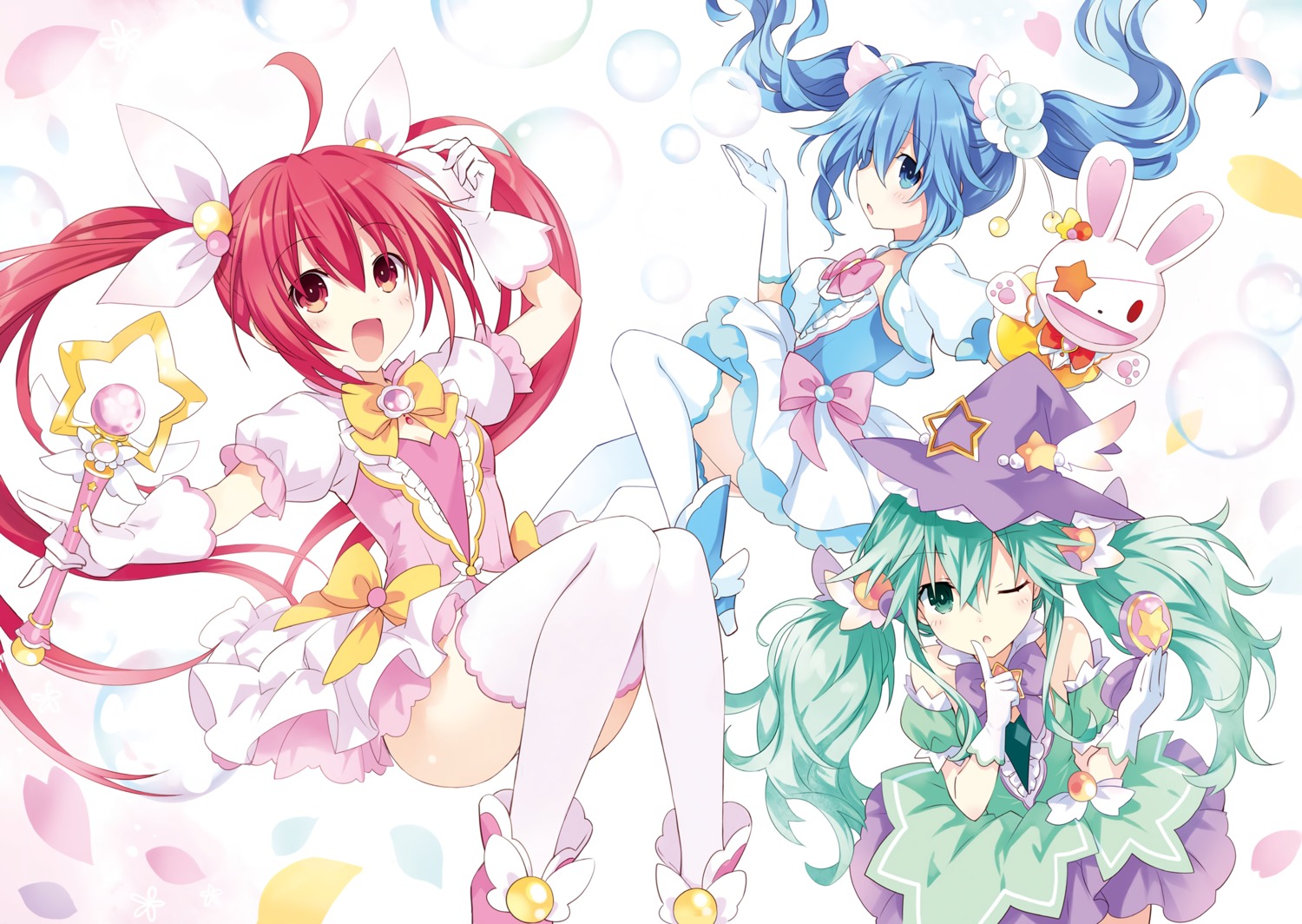 date_a_live, dress, himekawa_yoshino, itsuka_kotori, kyouno_natsumi, thighhighs, tsunako, weapon