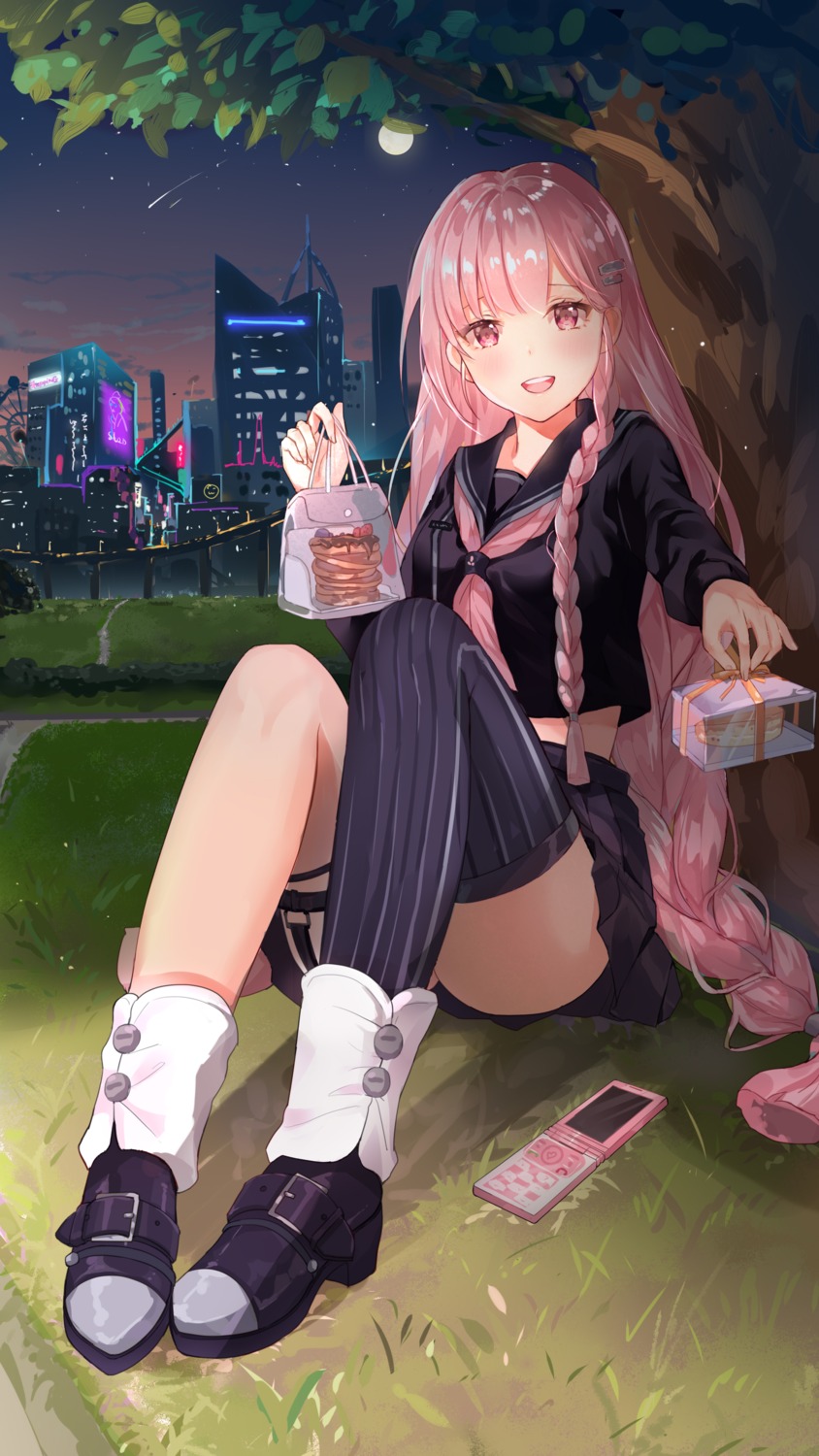 garter, heels, hum_(ten_ten), seifuku, skirt_lift, thighhighs