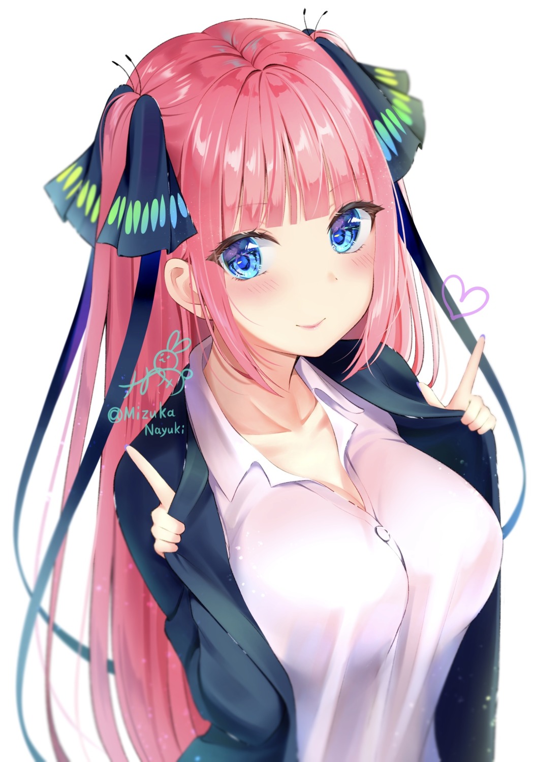 5-toubun_no_hanayome, cleavage, mizukanayuki, nakano_nino, seifuku, sweater, undressing