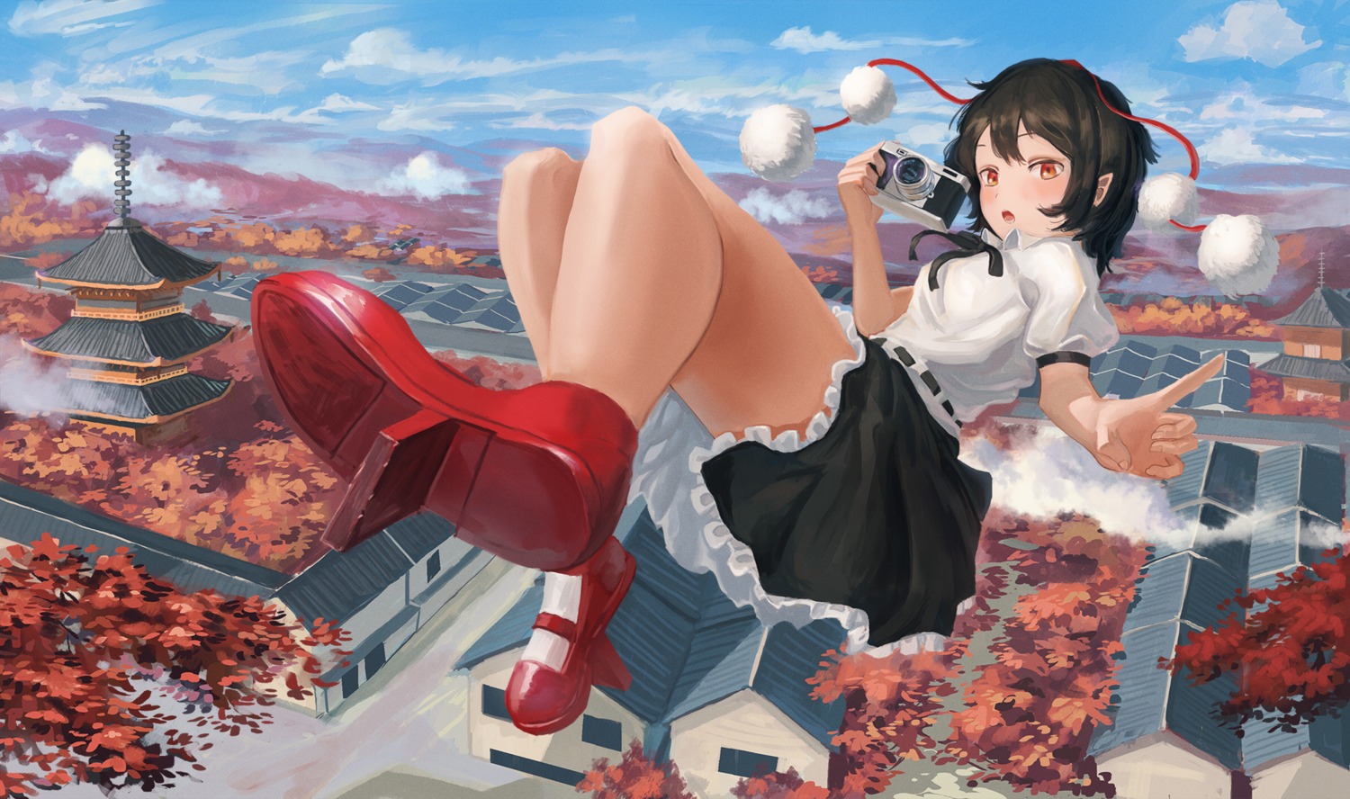 fjsmu, pointy_ears, shameimaru_aya, skirt_lift, touhou