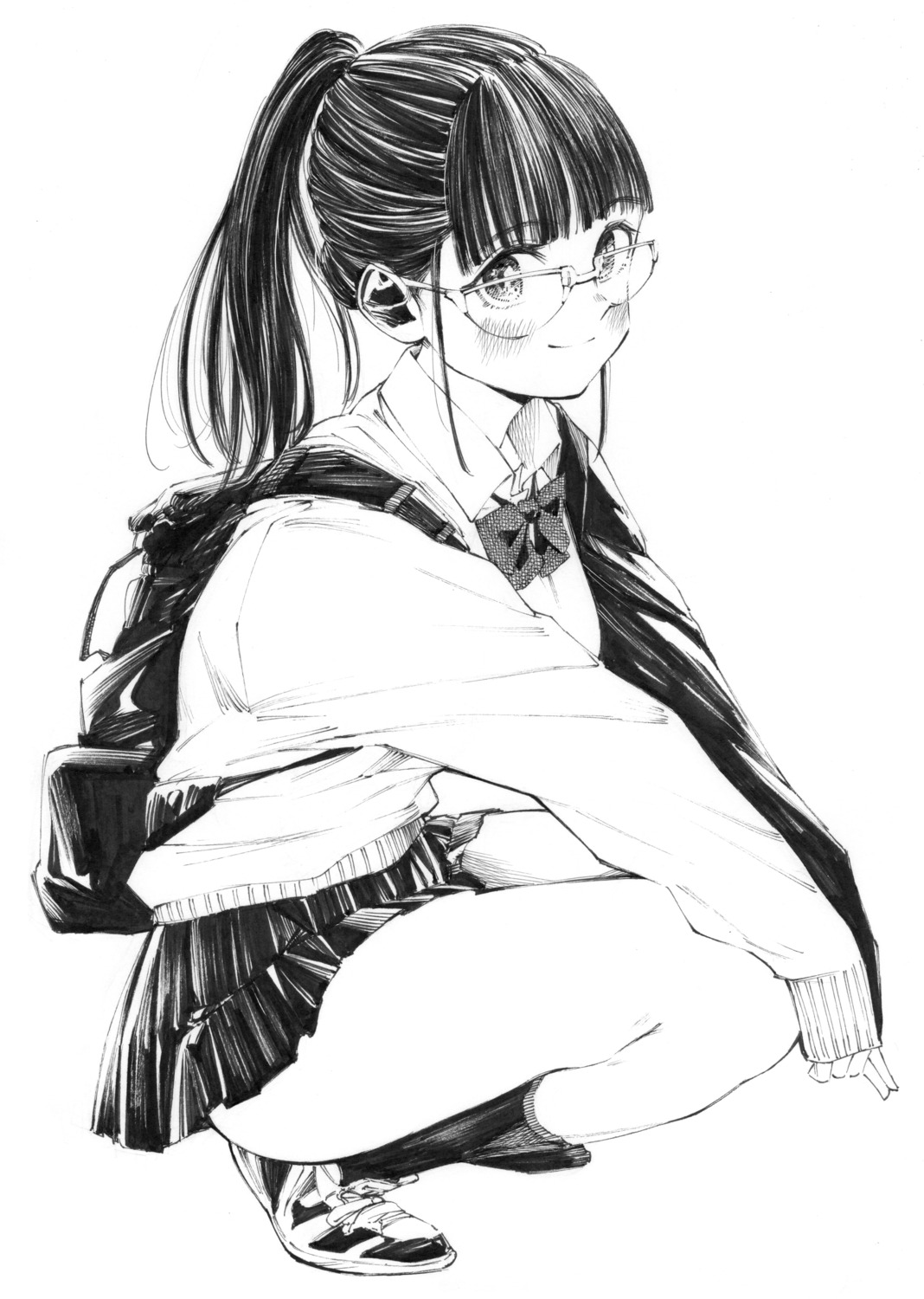 gagaimo, megane, monochrome, seifuku, sweater