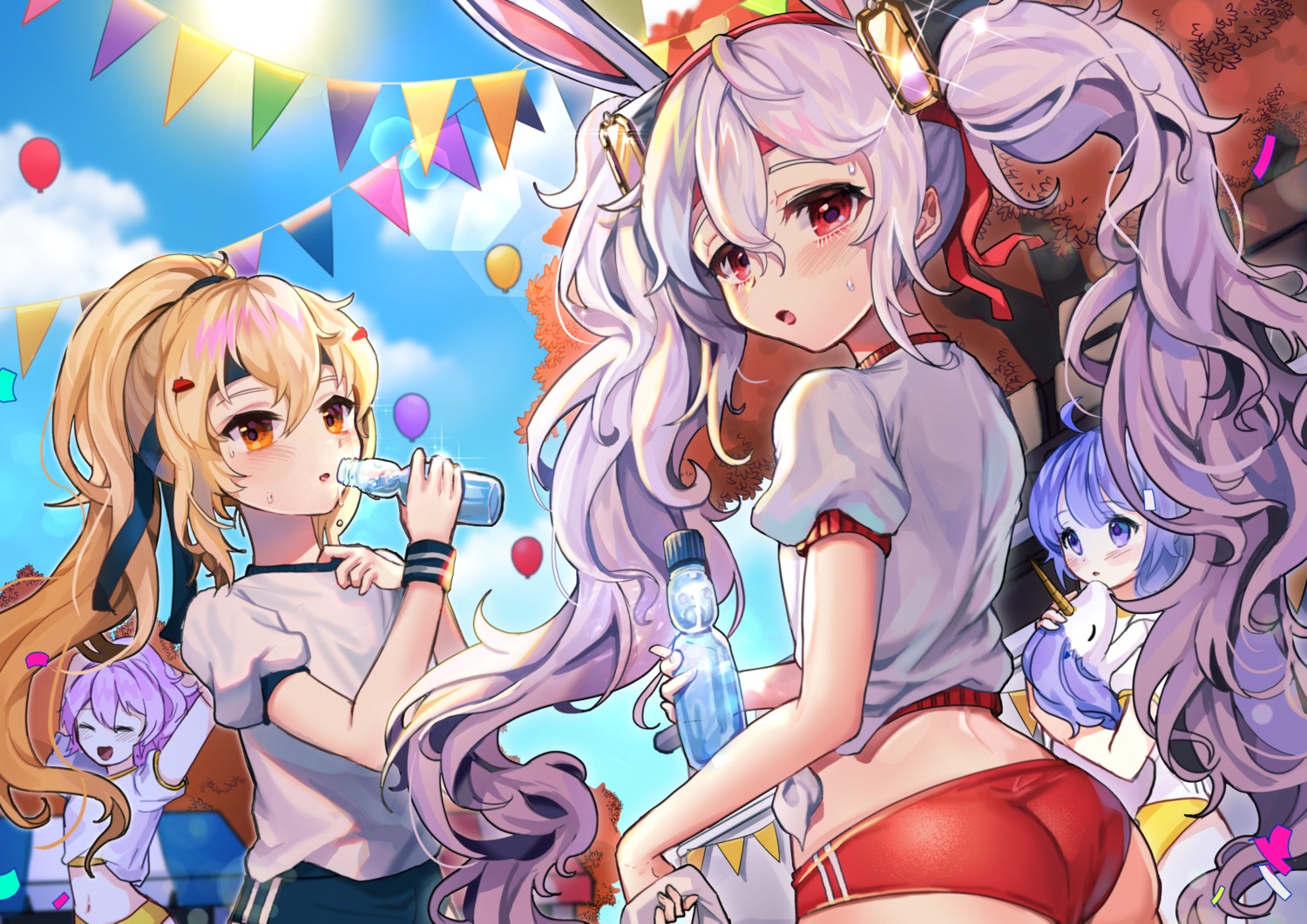 animal_ears, ass, ayanami_(azur_lane), azur_lane, bunny_ears, buruma, gym_uniform, javelin_(azur_lane), laffey_(azur_lane), lerome, unicorn_(azur_lane)