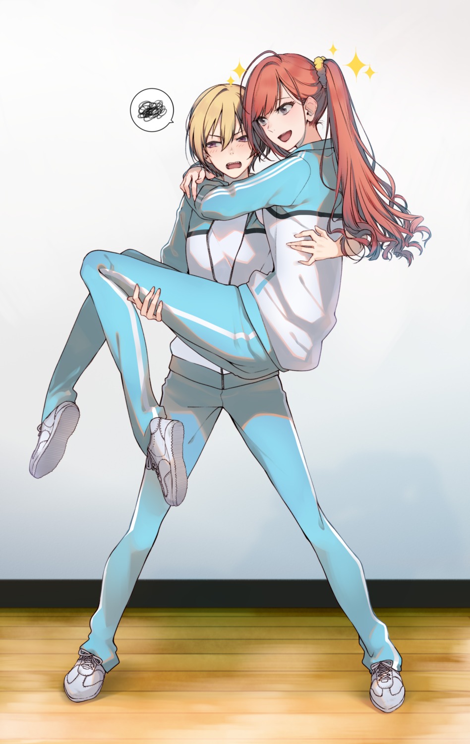 arisugawa_natsuha, gym_uniform, saijou_juri, the_idolm@ster, the_idolm@ster_shiny_colors, toshiwoto_ru, yuri