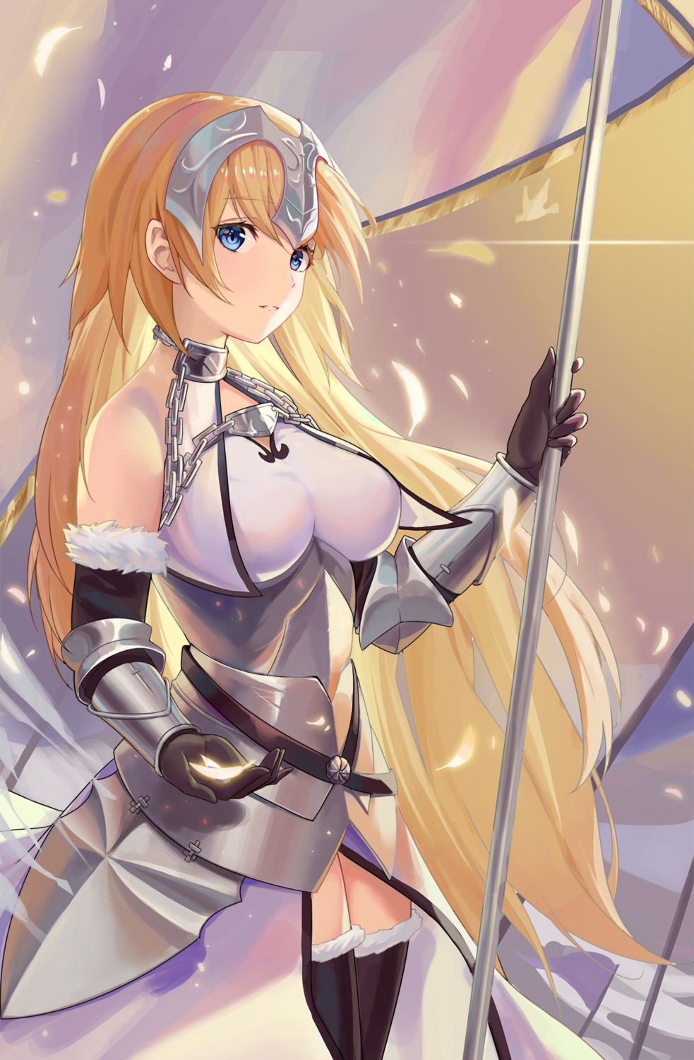 armor, fate/grand_order, jeanne_d'arc, jeanne_d'arc_(fate), komi_(komiking), thighhighs, weapon