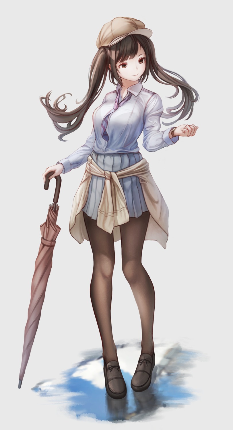dori_(9720xyz), pantyhose, seifuku, sweater, umbrella