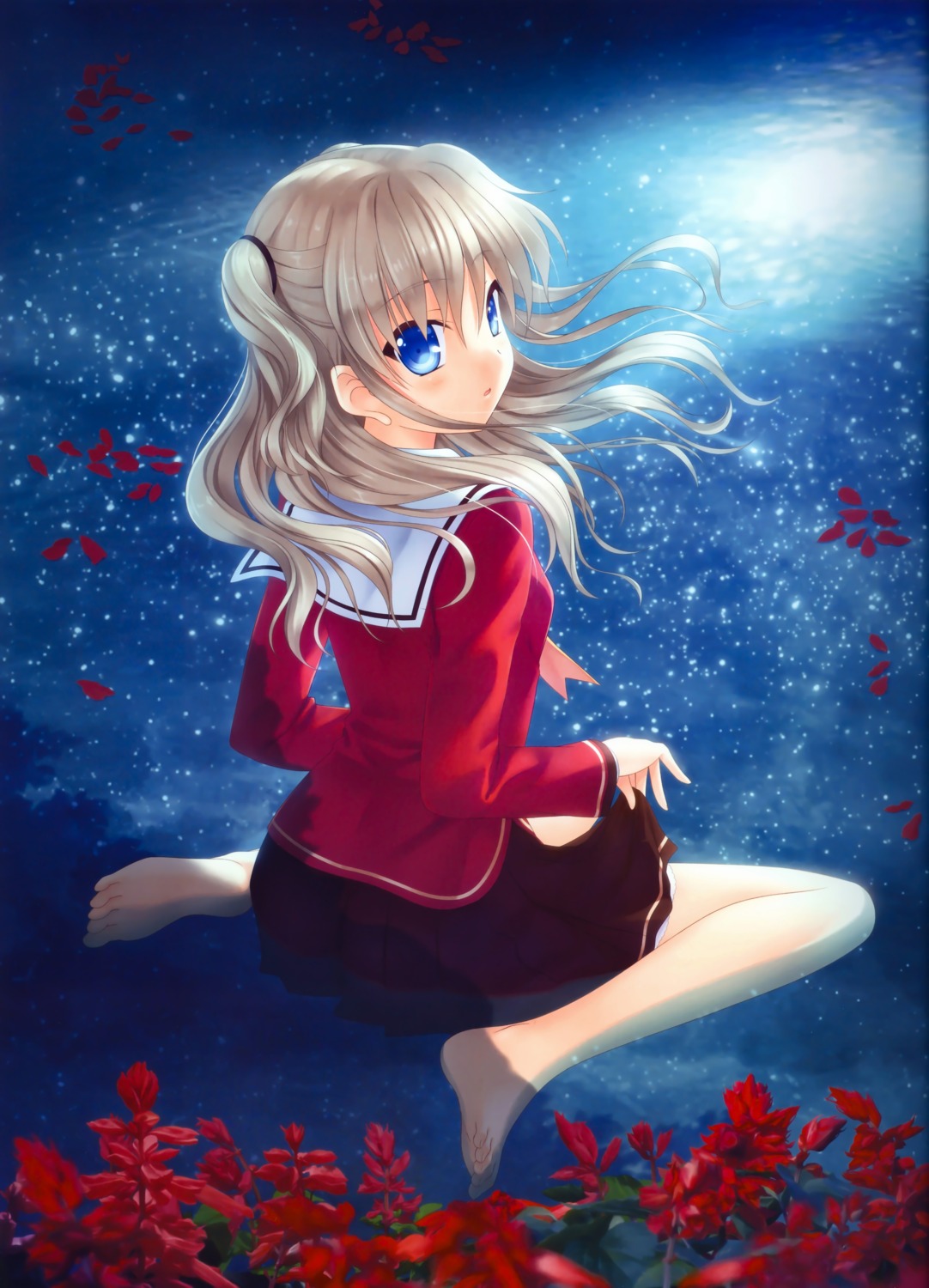charlotte, feet, key, na-ga, seifuku, skirt_lift, tomori_nao, wet